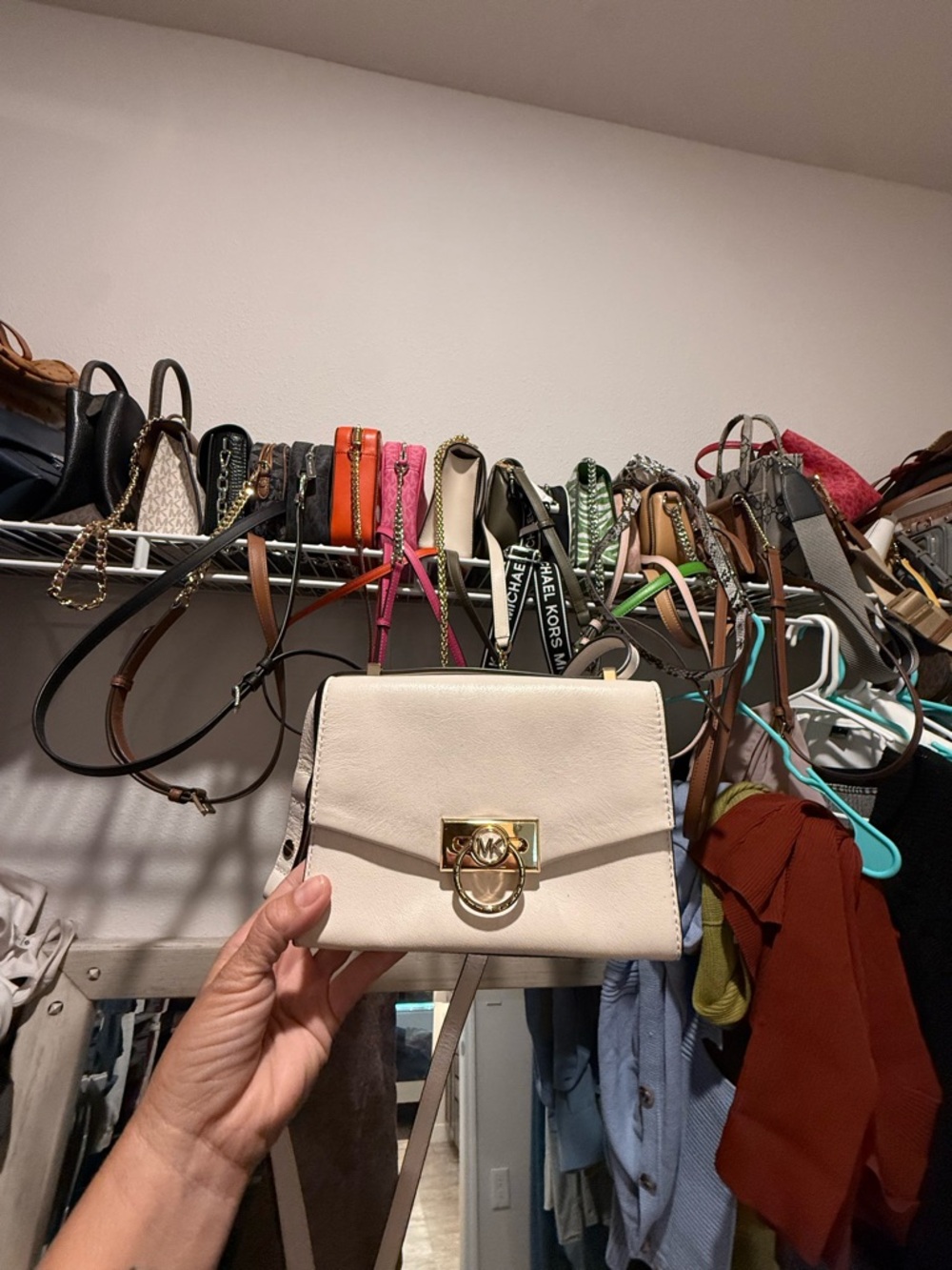 Michael Kors Cream Leather Crossbody with Gold-Tone Lock